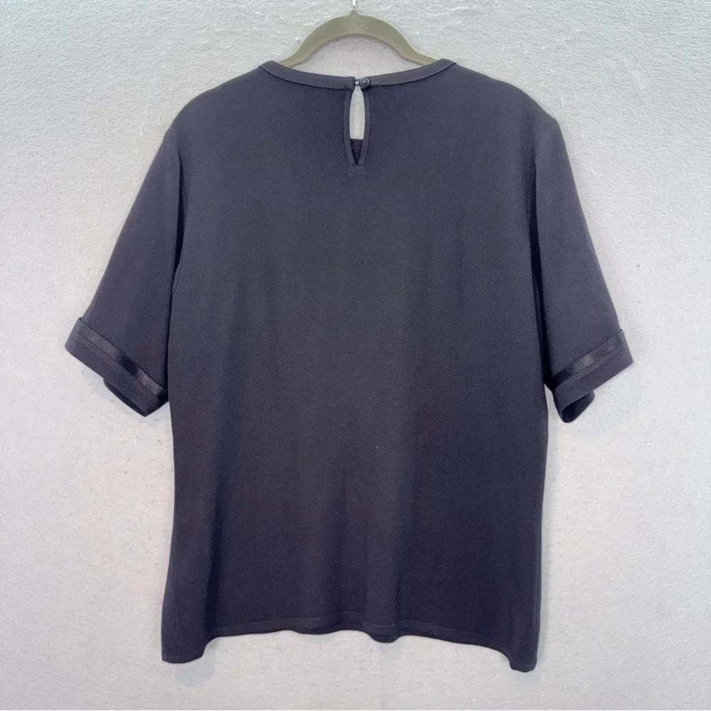 Yves Saint Laurent Rive Gauche Vintage women Crepe silk blend blouse black top M - Picture 5 of 7